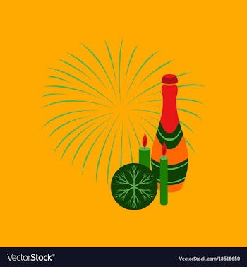 Flat on background of champagne candles fireworks vector image