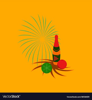 Flat on background of champagne candles fireworks vector image