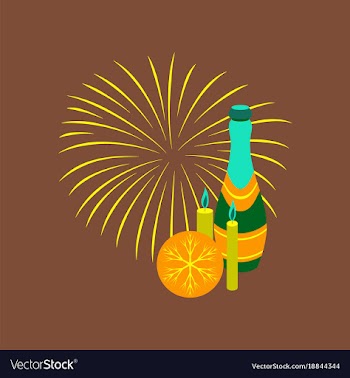 Flat on background of champagne candles fireworks vector image