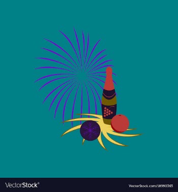 Flat on background of champagne candles fireworks vector image
