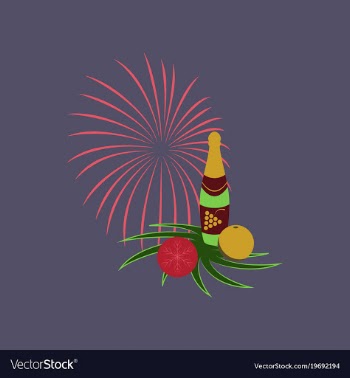 Flat on background of champagne candles fireworks vector image