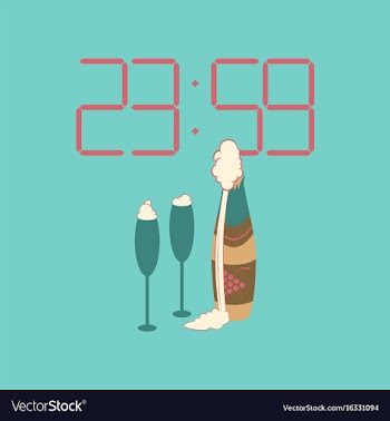Flat on background of champagne christmas clock vector image