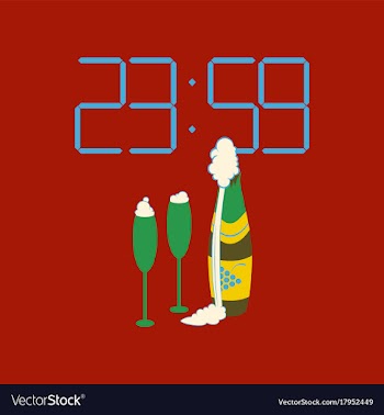 Flat on background of champagne christmas clock vector image