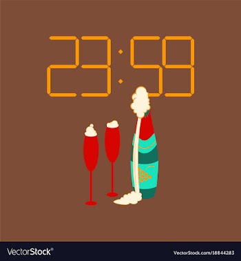 Flat on background of champagne christmas clock vector image