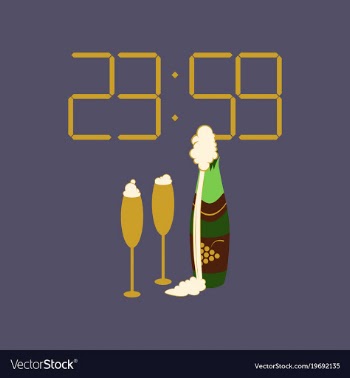 Flat on background of champagne christmas clock vector image