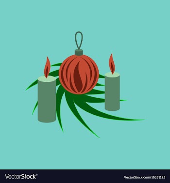 Flat on background of christmas balls and candles vector image