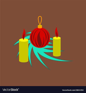 Flat on background of christmas balls and candles vector image
