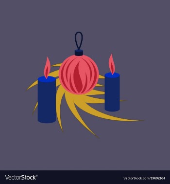Flat on background of christmas balls and candles vector image