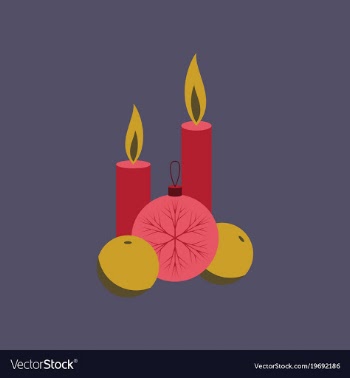 Flat on background of christmas balls and candles vector image