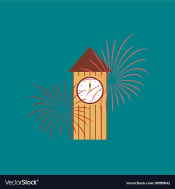 Flat on background of christmas clock vector image