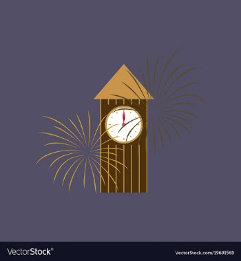 Flat on background of christmas clock vector image