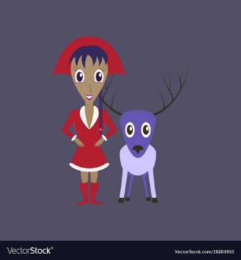 Flat on background of christmas girl deer vector image
