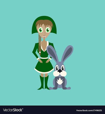 Flat on background of christmas girl rabbit vector image