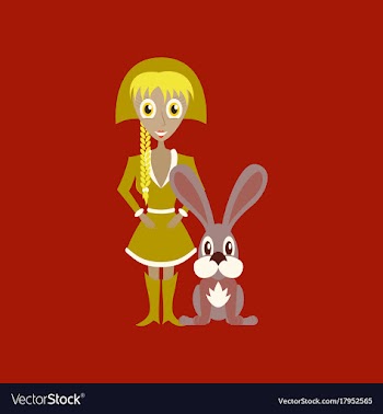 Flat on background of christmas girl rabbit vector image