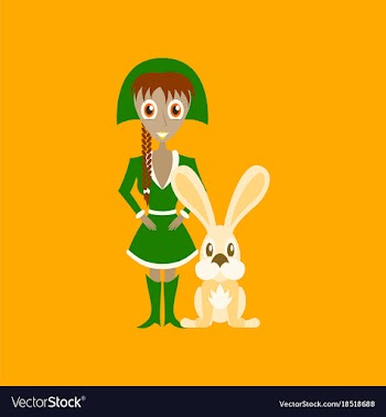 Flat on background of christmas girl rabbit vector image