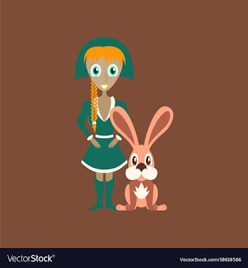 Flat on background of christmas girl rabbit vector image