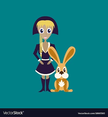 Flat on background of christmas girl rabbit vector image