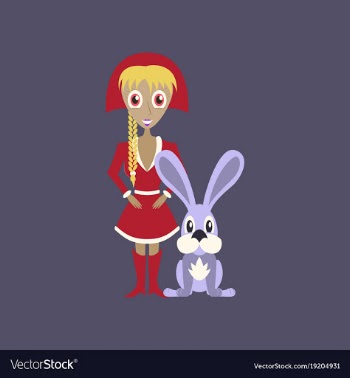 Flat on background of christmas girl rabbit vector image