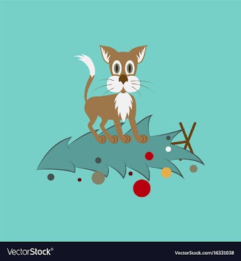 Flat on background of christmas tree cat vector image
