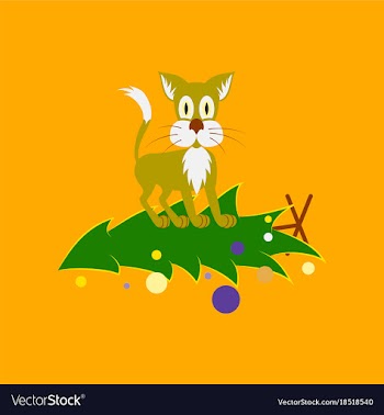 Flat on background of christmas tree cat vector image