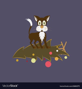 Flat on background of christmas tree cat vector image