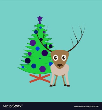 Flat on background of christmas tree deer vector image