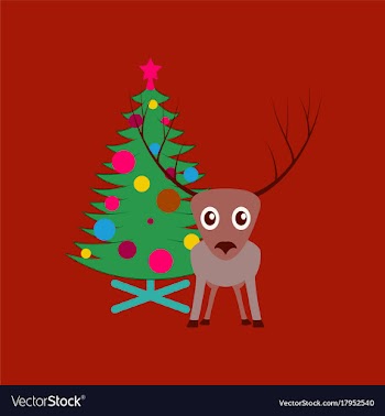 Flat on background of christmas tree deer vector image