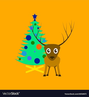 Flat on background of christmas tree deer vector image