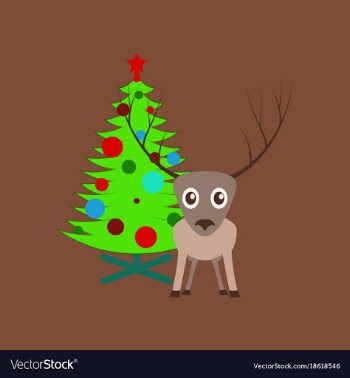 Flat on background of christmas tree deer vector image