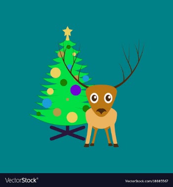 Flat on background of christmas tree deer vector image