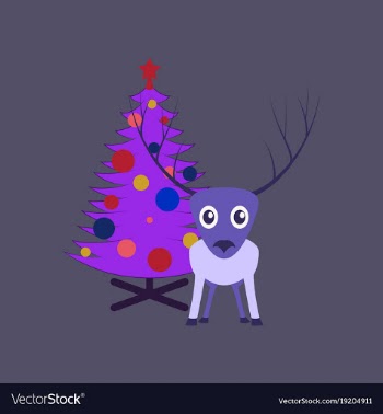 Flat on background of christmas tree deer vector image