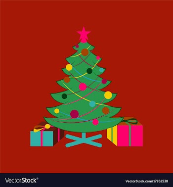 Flat on background of christmas tree gifts vector image