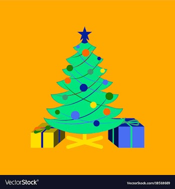 Flat on background of christmas tree gifts vector image