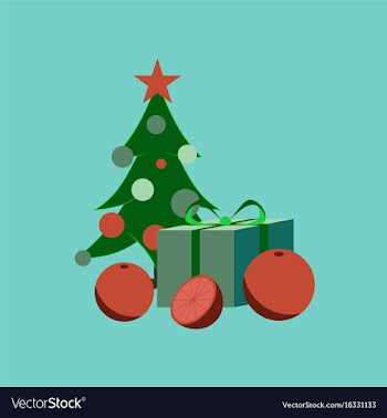 Flat on background of christmas tree orange gift vector image