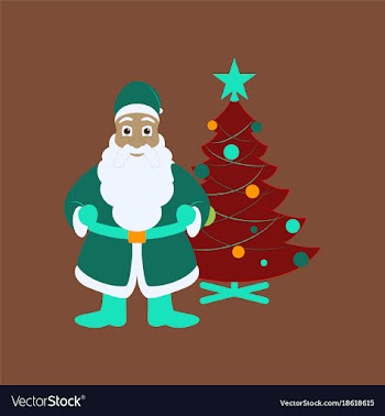 Flat on background of christmas tree santa claus vector image