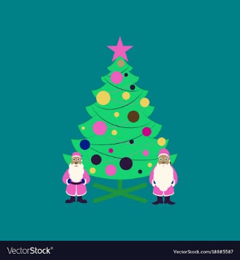 Flat on background of christmas tree santa claus vector image
