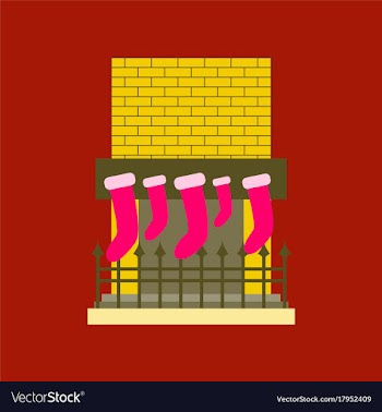 Flat on background of fireplace christmas socks vector image