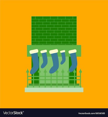 Flat on background of fireplace christmas socks vector image