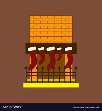 Flat on background of fireplace christmas socks vector image
