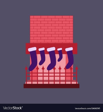 Flat on background of fireplace christmas socks vector image