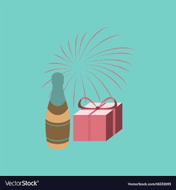 Flat on background of fireworks champagne gift vector image