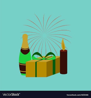 Flat on background of fireworks champagne gift vector image