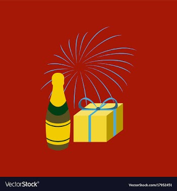 Flat on background of fireworks champagne gift vector image