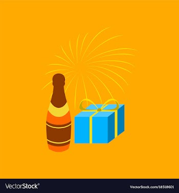 Flat on background of fireworks champagne gift vector image