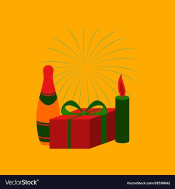 Flat on background of fireworks champagne gift vector image