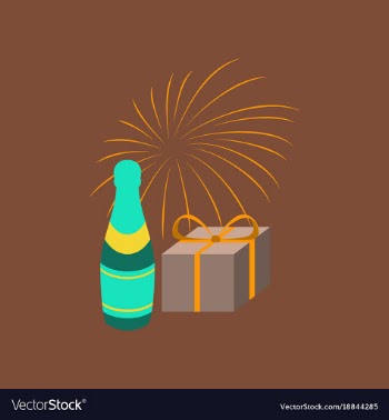 Flat on background of fireworks champagne gift vector image
