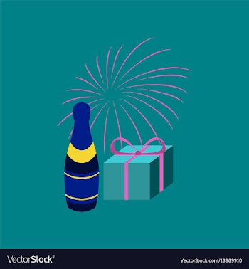 Flat on background of fireworks champagne gift vector image