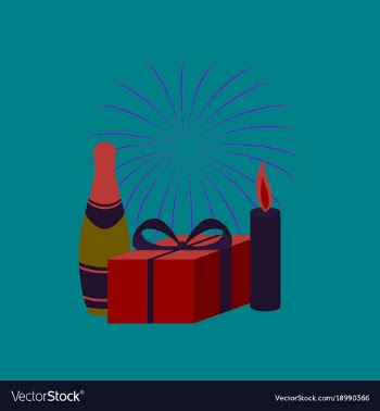 Flat on background of fireworks champagne gift vector image