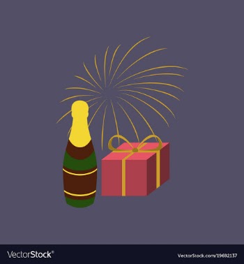Flat on background of fireworks champagne gift vector image