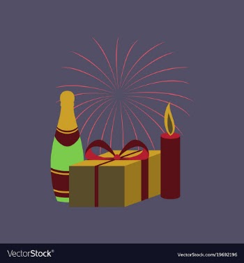 Flat on background of fireworks champagne gift vector image